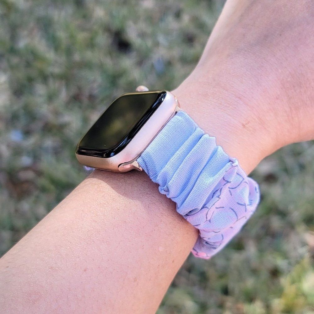Spring Floral Scrunchie Apple Watch Band, Fitbit Sense Versa Cotton Fabric Band